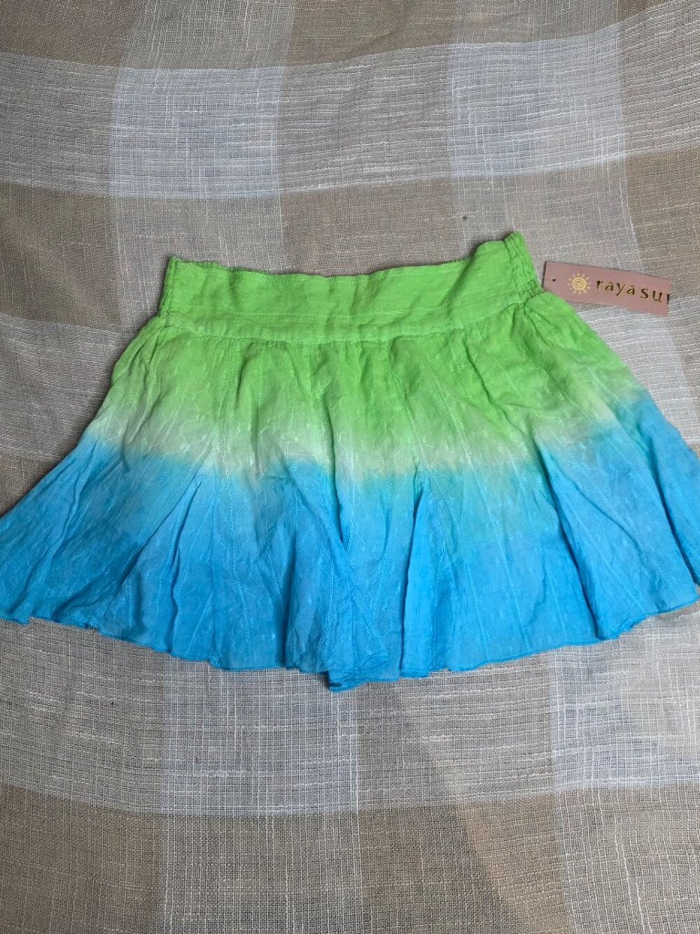 Deadstock y2k Kidcore Indie Western Coastal Blue & Green Linen Flare Mini Skirt